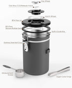 HAIOOU Airtight Coffee Canister, 22OZ +16OZ 2 Piece Stainless Steel Coffee Bean Storage Container with Date Tracker, Measuring Scoop, 6Pcs CO2 Valves, Mini Tongs for Coffee Bean, Grounds - Grey