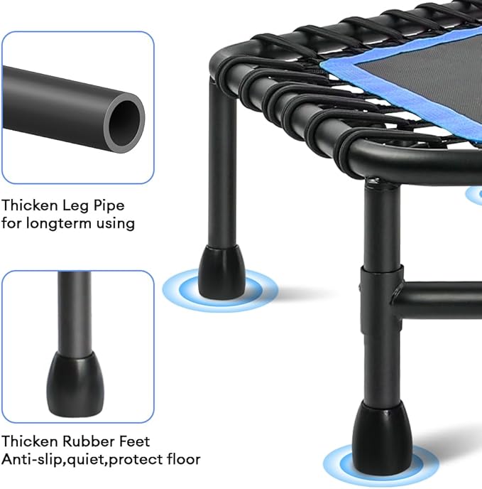 ONETWOFIT 42"/45" Rebounder Trampoline for Adults, Silent Mini Trampoline Indoor Exercise Fitness Trampoline Bungee Rebounder Workout Max Load 330lbs