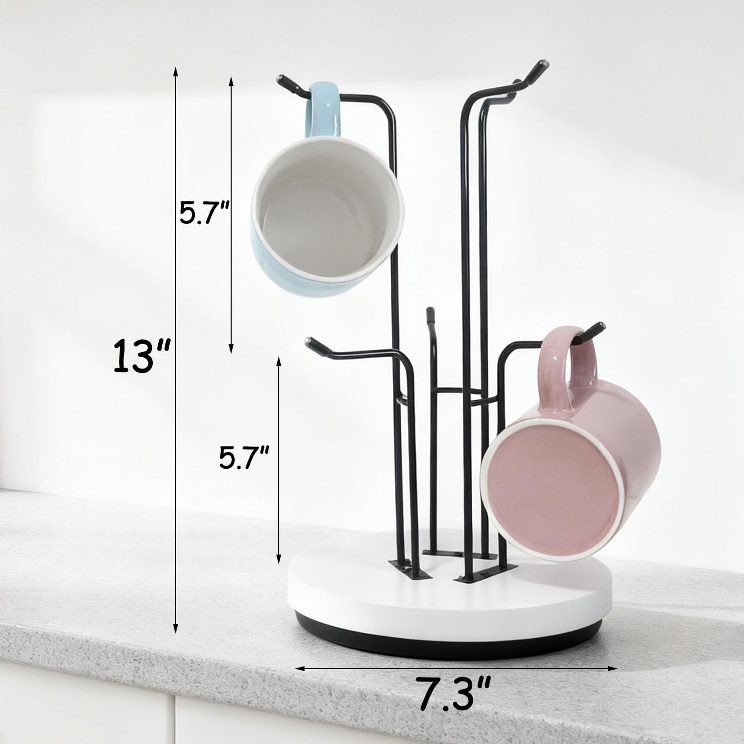 360° Rotated Mug Holder Tree, Coffee Cup Holder with 6 Hooks