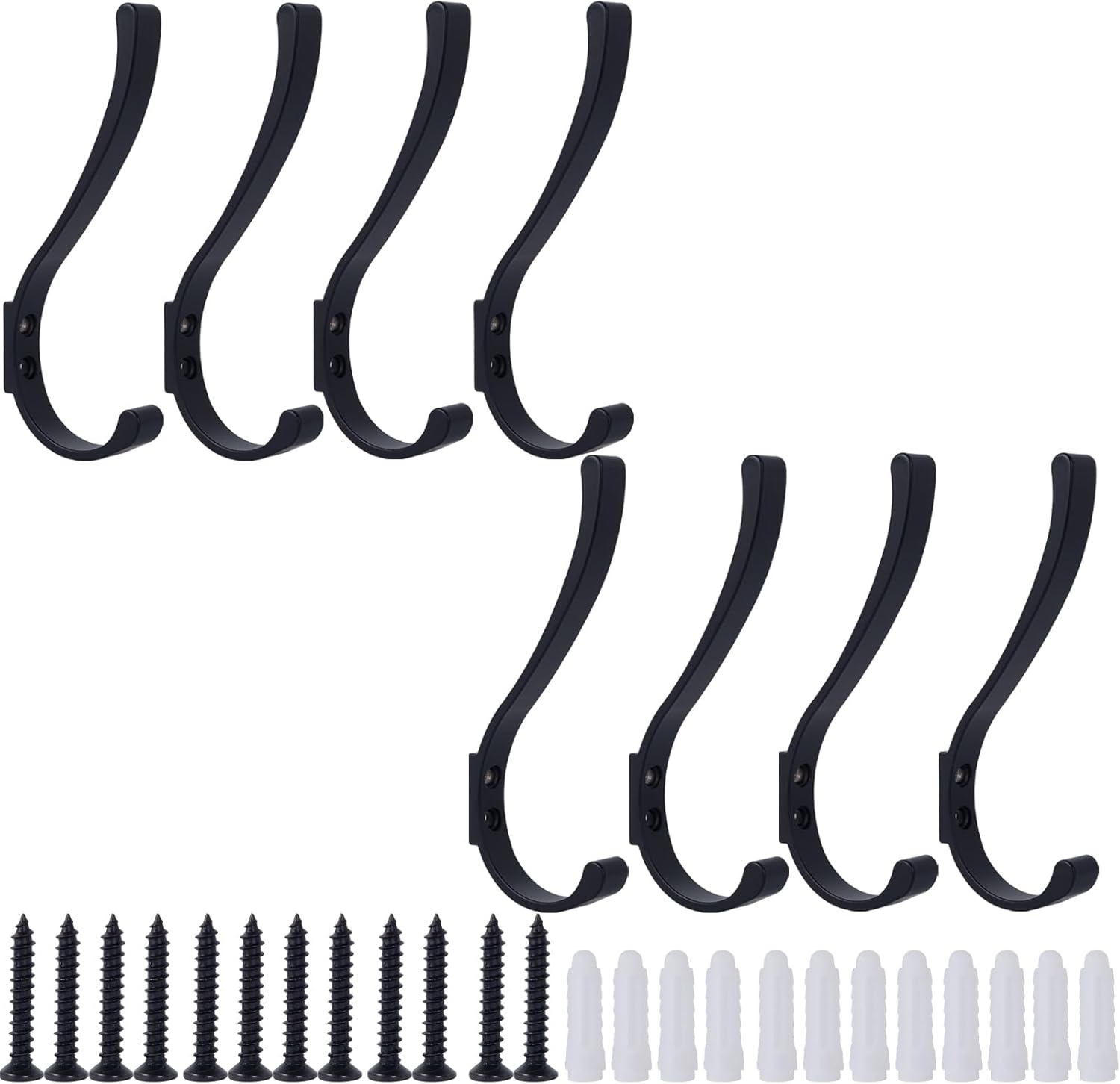 8 Pack Hanging Coat Hooks Wall Mount, Coat Hanger Wall Hangers, Metal Hooks for Hanging Heavy Duty, Screw in Hooks for Hanging Towels, Clothes, Backpack, Hat, Bag, Jacket, Key, Robe, Backpack Black