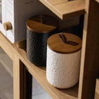 Black White Ceramic Coffee Canister Tea Canister with Seal Wood Lid, Airtight Coffee Storage Container for Coffee Bean, Ground Coffee, Sugar, Cookie Candy jar (White, 1300ml)