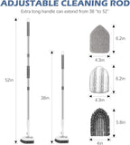 SetSail Floor Scrub Brush, 3-in-1 Tile Tub Floor Scrubber with 52-inch Adjustable Long Handle Shower Cleaner Brush and 3 Detachable Replacement Brush Heads for Cleaning Bathroom Tub Tile, White