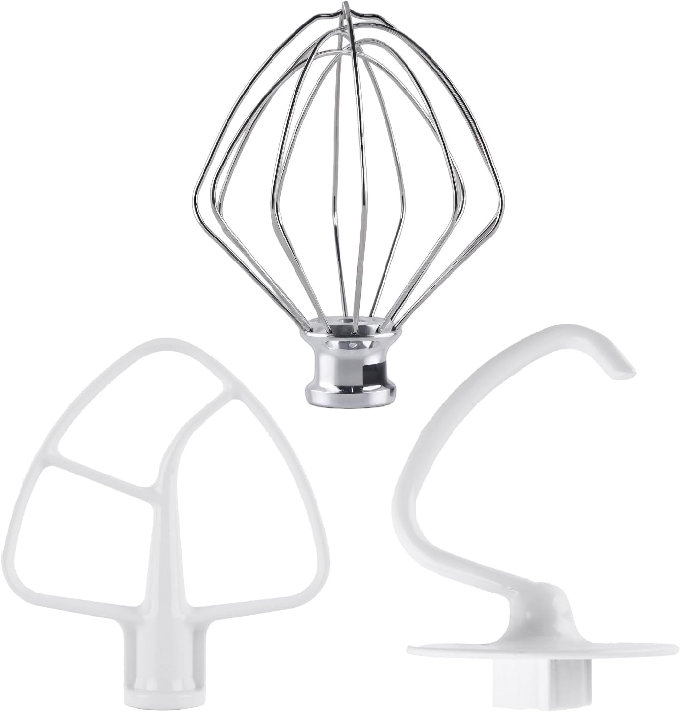 3-Piece Kit Attachments for KitchenAid Tilt-Head Stand Mixer, Accessories Stainless Steel K45WW Wire Whip, K45DH Dough Hook and K45B Coated Flat Blade Paddle with Scraper