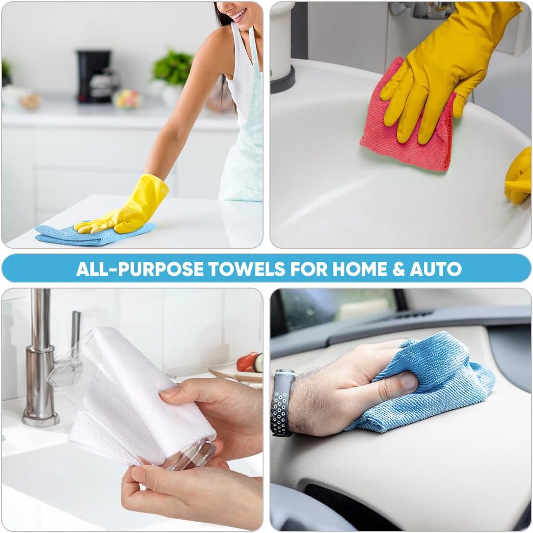 AIDEA Microfiber Cleaning Cloth 165 Sheets 3 Roll, Microfiber Towels for Cars, Blue Shop Towels, Shop Rags Washable, Cleaning Rags Reusable Paper Towels for Automotive, Workshops, House,11×9"