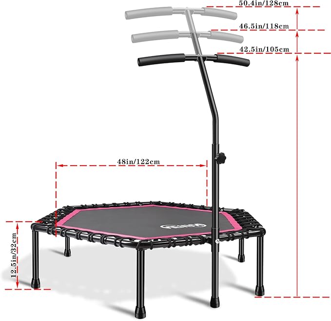 Newan 48'' Fitness Trampoline with Adjustable Handle Bar, Silent Trampoline Bungee Rebounder Jumping Cardio Trainer Workout for Adults - Max Limit 330 lbs