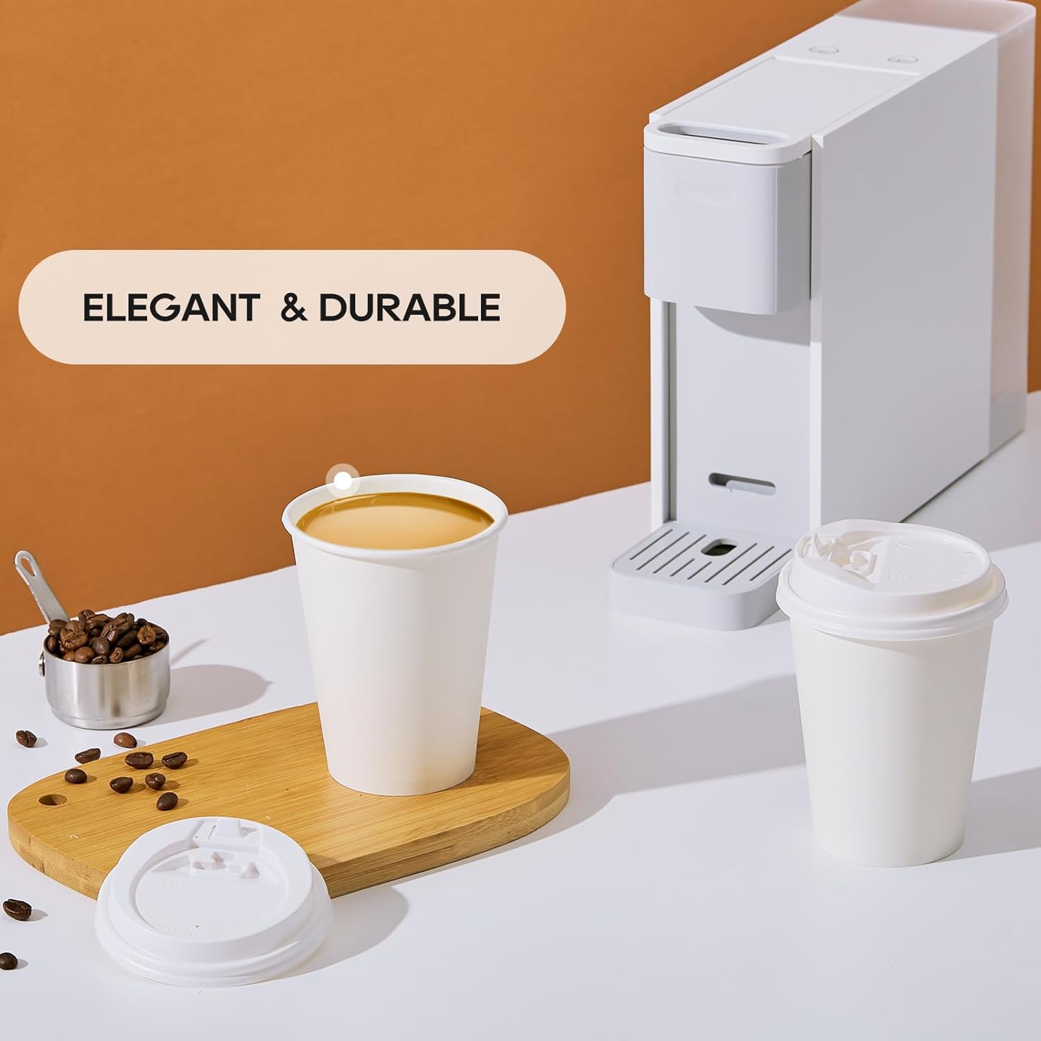 JOLLY PARTY [100 Pack] 12 oz Paper Coffee Cups, Disposable Paper Coffee Cup with Lids, Hot/Cold Beverage Drinking Cup for Water, Juice or Tea, Suitable for Home, Shops and Cafes