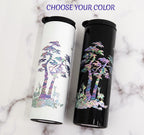 Mother of Pearl Design Stainless Steel Water Bottle 17 oz Leakproof Screw Cap Wide Mouth Double Wall Vacuum Insulated Travel Sport Water Flask Thermo Mug (Deer Pine White)