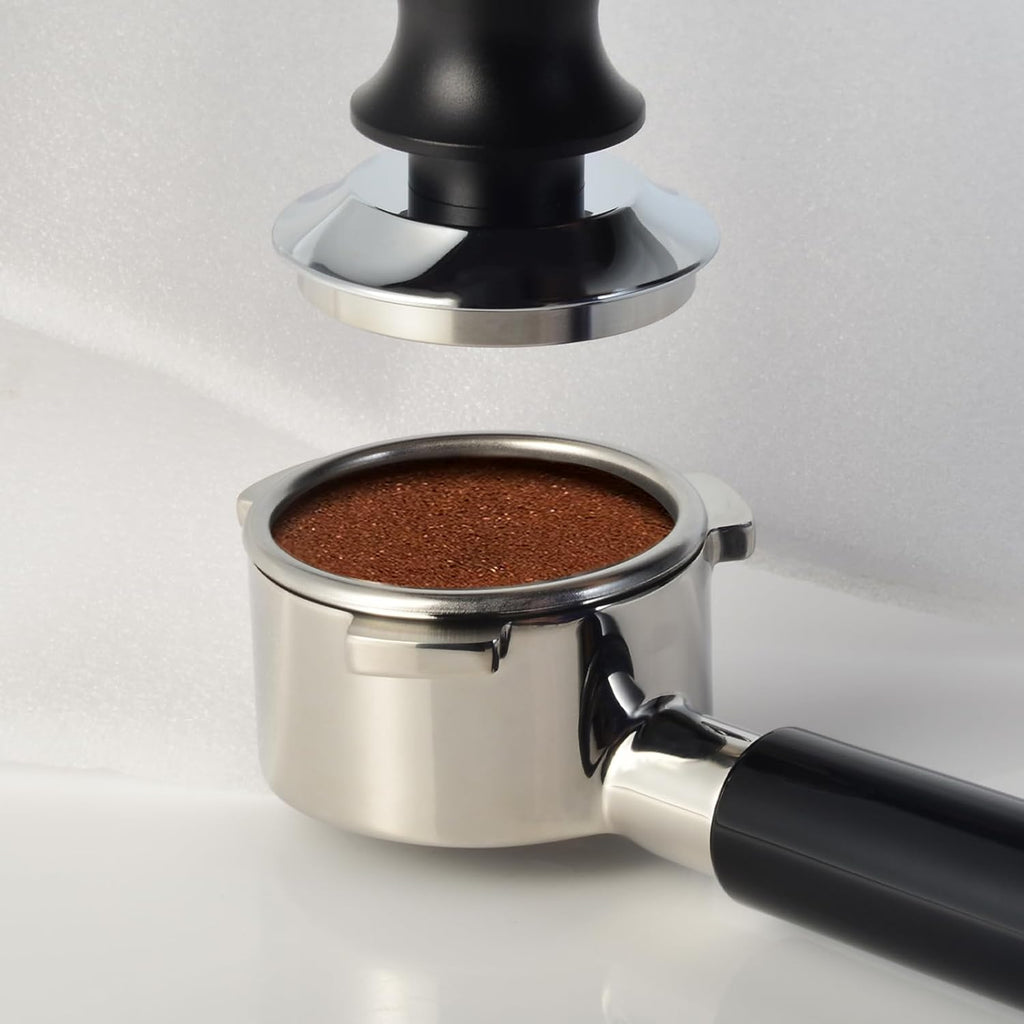 51mm Espresso Tamper - Spring-Loaded Coffee Tamper with Flat Stainless Steel Base, Compatible with All 51mm Portafilter Basket, Professional Barista Accessories, Black
