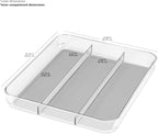 madesmart Utensil Tray - Large | Light Grey | Clear Soft Grip Collection | 3-compartment | Soft-grip Lining | Non-slip Feet | BPA-free