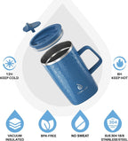 Ideus Vacuum Insulated Coffee Mug, 16oz Reusable Stainless Steel Thermal Double Walled cup with Handle and Slider Lid for Hot & Cold Beverages, BPA Free (Leapord Blue)
