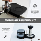 2-Piece Coffee Tamping Set with Silicone Tamper Mat & Tamper Holder | Storage Distributor/Tamper/Puck Screen | Essential Barista Espresso Accessories for Coffee Bar