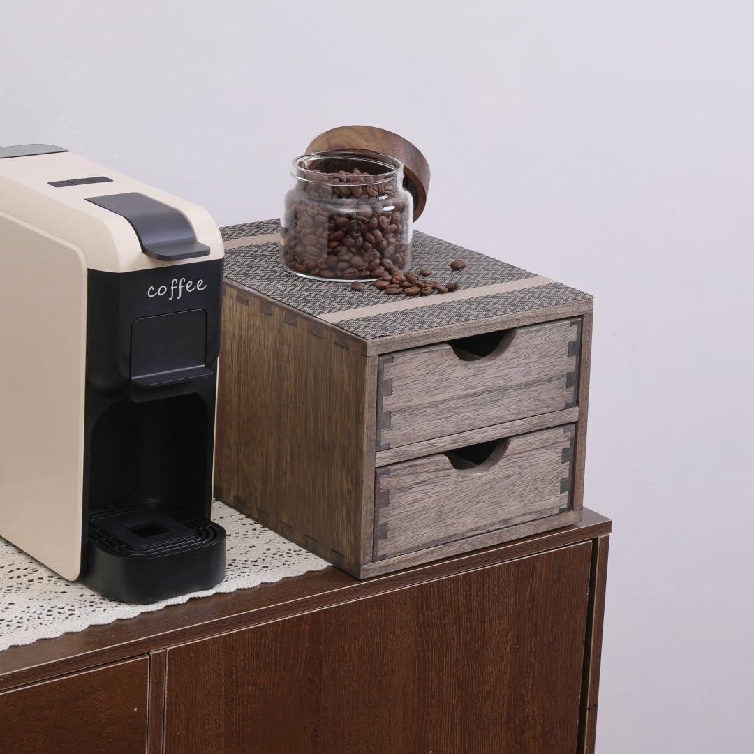 Drawer Organizer Coffee Pod Holder - Kitchen Cutlery Storage Accessories/ K-Cup Drawers with Detachable Wooden Partition - Coffee Capsules Organization Counter - Wood desktop Small Cabinets
