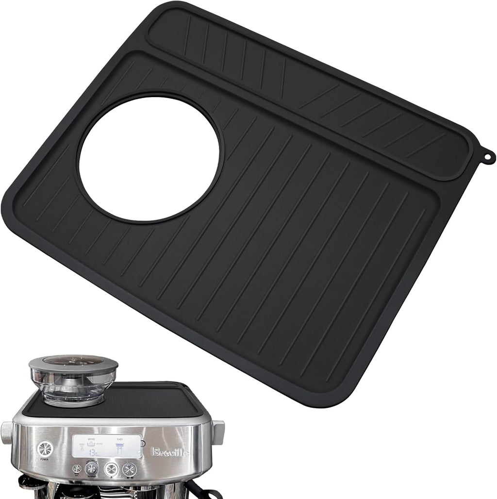 Coffee Mat for Breville 878/881, Espresso Tamper Mat, Food Grade Silicone Non-Slip, 11.42in x 9.53in, Waterproof Heat Resistant, Espresso Tamping Station for Espresso Machine Accessories (Black)