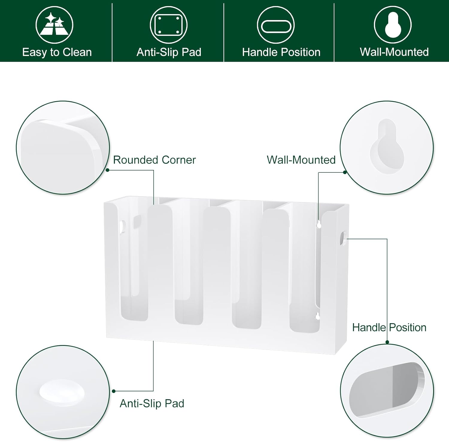 Disposable Coffee Cup Dispenser with Handles, Countertop or Wall Mount Hot/Cold Drink Cup and Lid Holder - Bathroom/Kitchen/Office Acrylic Cup Lid Storage Organizer (4 Compartments, White)