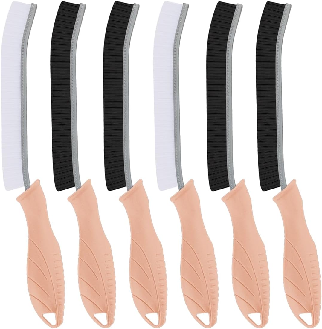 Hard Bristle Crevice Cleaning Brush-Thin Gap Scrub Brush, Small Cleaning Brush, Grout Brush, Kitchen Brush, Cleaning Tools for Toilet, Bathroom, Sink, Home, Household, Window (6, Pink)