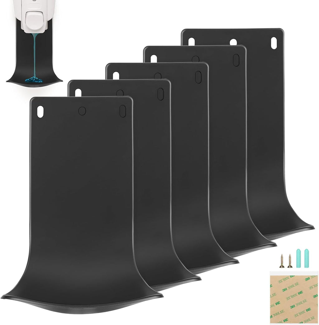 5PCS Dispenser Drip Tray Wall Mount Soap Dispenser Bracket, Laundry Detergent Drip Catcher Prevent Dripping and Spraying, Easy to Clean(Black)