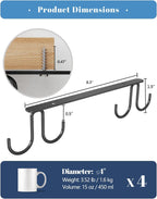 Mug Hooks Under Cabinet 3 Pack, Metal Cup Hooks for Hanging Under Shelf, Mug Organizer Rack with 12 Hooks for Displaying Mugs, Coffee Cups and Kitchen Utensils, Black