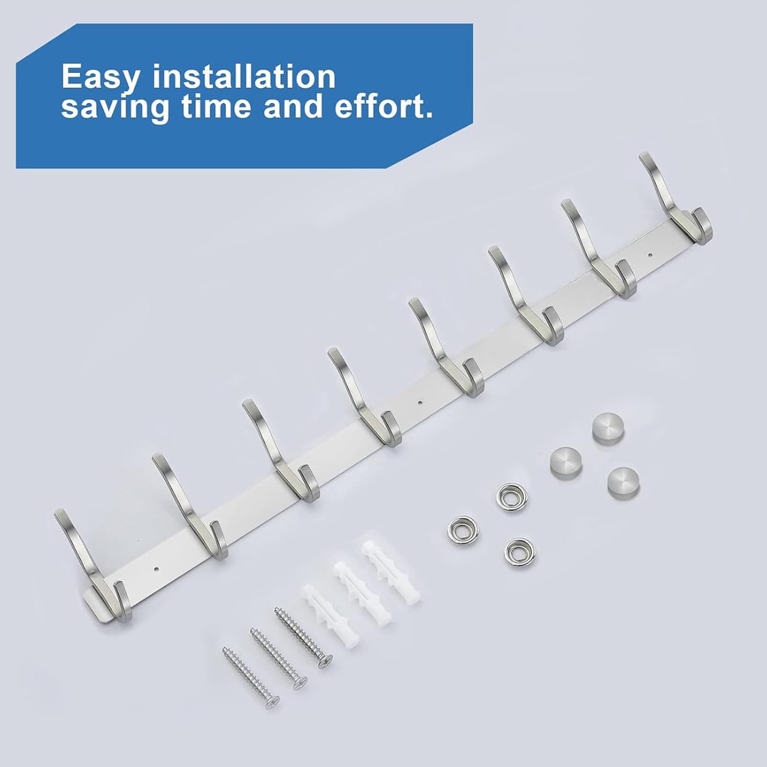 Wall Hooks Heavy Duty, 23 Inch Coat Rack Wall Mount with 8 Hooks, Silver Wall Hooks for Hanging Backpack, Bag, Purse, Clothes, Hat, Coat, Towel | Entryway & Bathroom Storage Organization Hanger