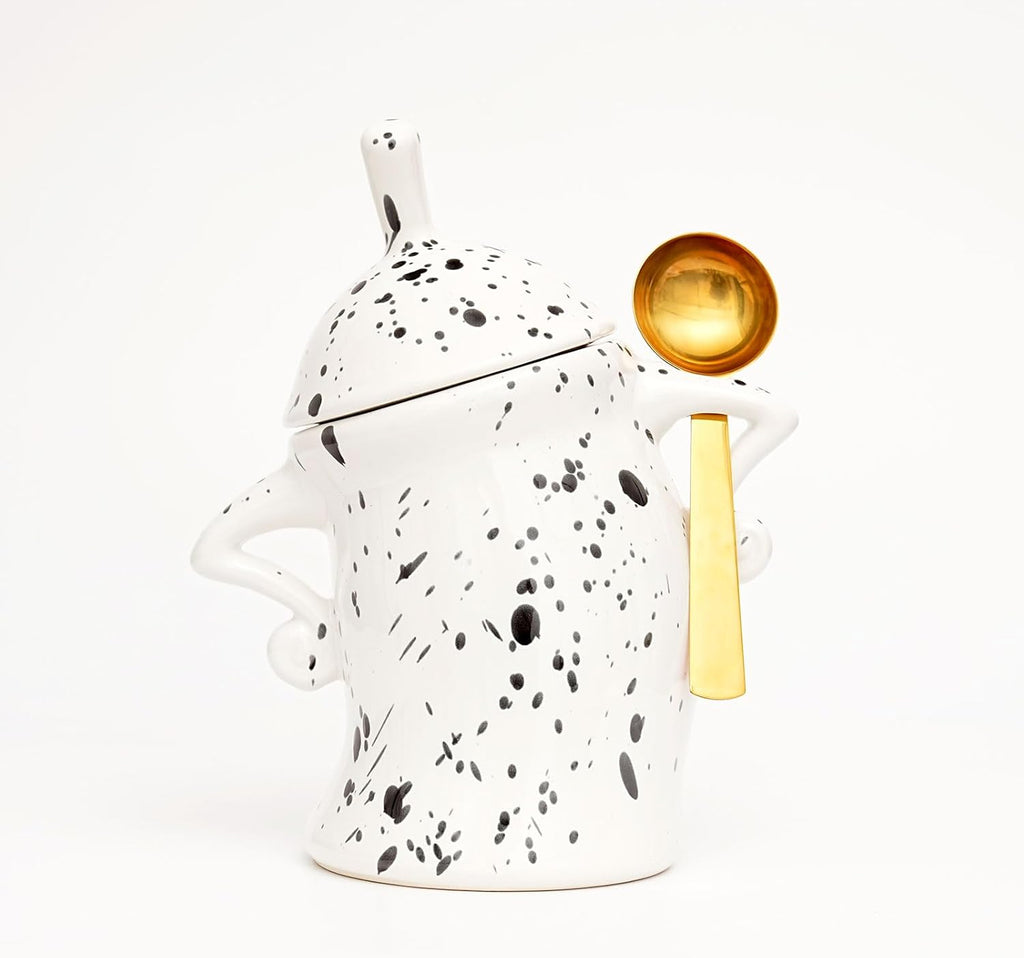 Canister With Attitude,Large Capacity Cute Sassy Storage Canister,Interesting food jars, stylish airtight large ceramic lids, coffee, tea, sugar and spice storage jars with spoons (Black and white)