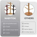 Pack 2 Mug Tree 6 Hooks Rubberwood 13.5"x7"x7", Strudy & Thick Base, Large & Small Cup Holder Tree Wooden for Jewelry, Kitchen Tools, Pantry, Ornaments, Countertop, Table Organizer (Brown)