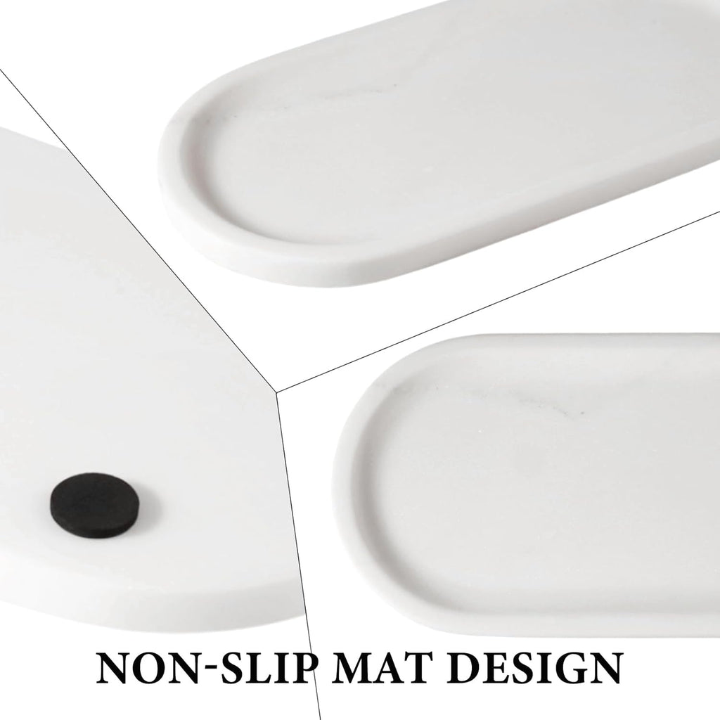 Koville Natural Marble Tray for Bathroom Decor Countertop, Vanity Tray Italy Oval Stone Trays for Candles Perfume, Storage Trays for Cosmetics, Jewelry, Decorative Tray for Dresser Organizer(White)