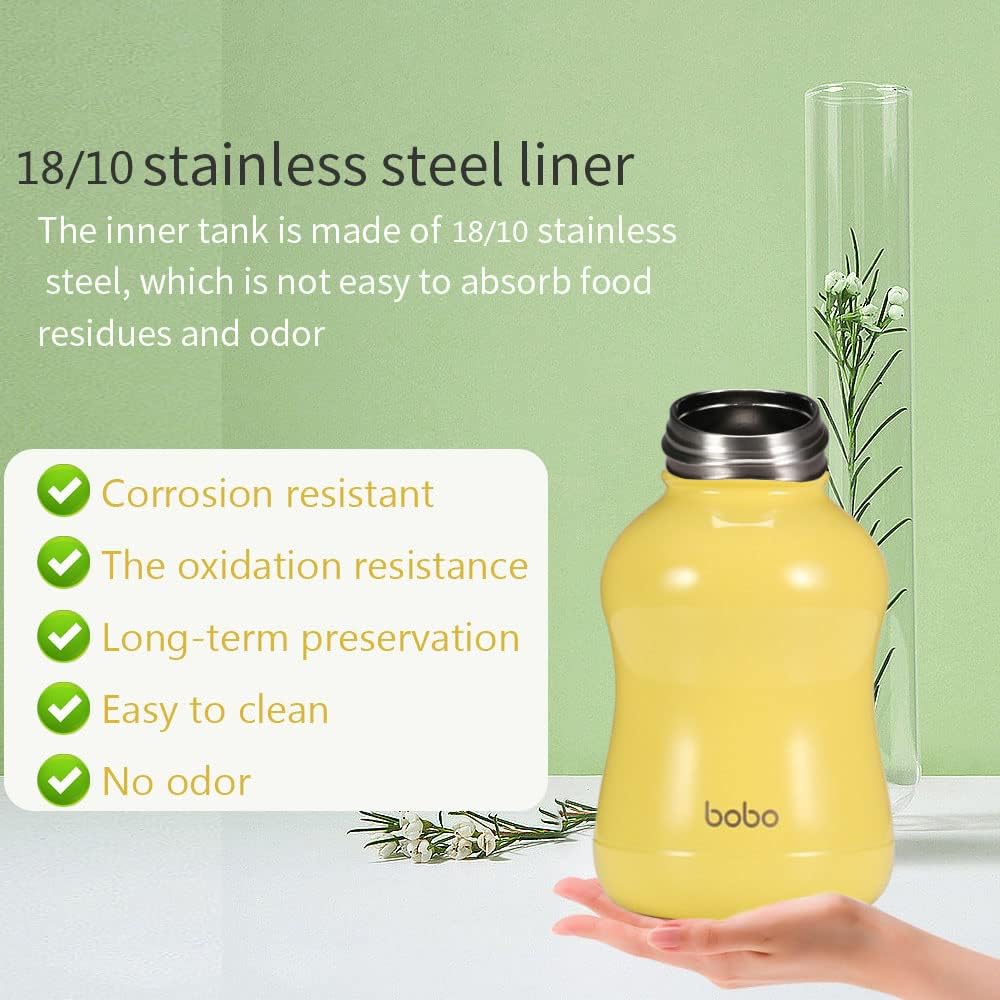 YOHKOH Mini Vacuum Insulated Water Bottle With Bamboo Lid - Stainless Steel Thermos Water Bottle for Women Girls Kids, Metal Sports Hot and Cold Water Bottle Leak-Proof BPA-Free (6.4oz,Yellow)