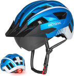 VICTGOAL Bike Helmet for Men Women with Led Light Detachable Magnetic Goggles Removable Sun Visor Mountain & Road Bicycle Helmets Adjustable Size Adult Cycling Helmets