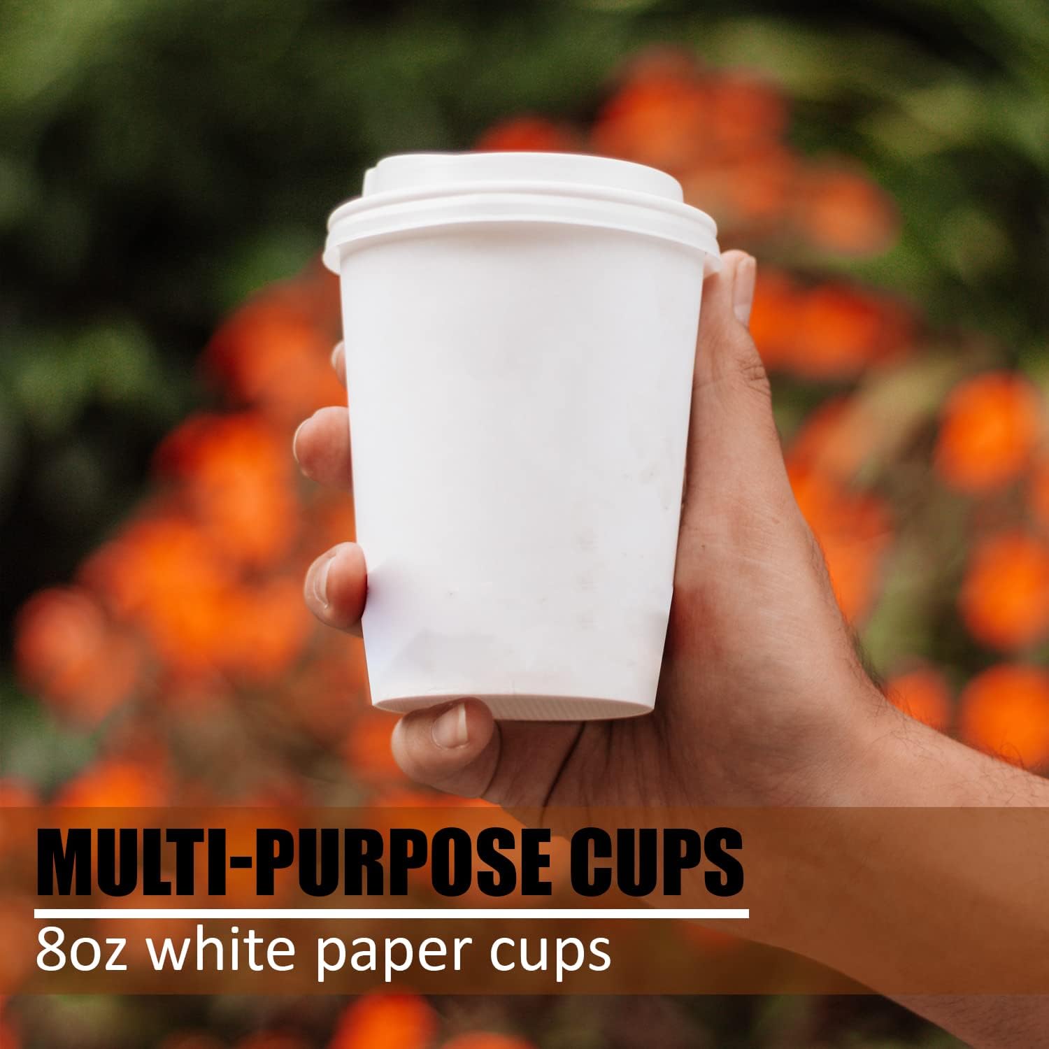 Smygoods White Disposable Paper Coffee Cups with Lids (8 OZ, 50 Count) For Hot Beverages, Tea, Espresso, Cocoa - To Go Drink Containers, Café & Office