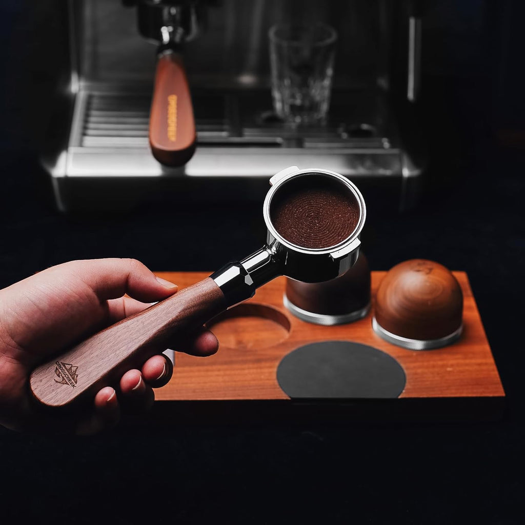 CrossCreek 51mm Espresso Bottomless Portafilter with 2 Ear | Fits De’Longhi ECP3420 / EC155 / BCO430 / EC260 Espresso Machine | Stainless Steel Basket and Walnut Handle | Espresso Accessories