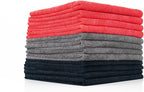 The Rag Company - All-Purpose Microfiber Terry Cleaning Towels - Commercial Grade, Highly Absorbent, Lint-Free, Streak-Free, Kitchens, Bathrooms, 300gsm, 16in x 16in, Red + Grey + Black (12-Pack)
