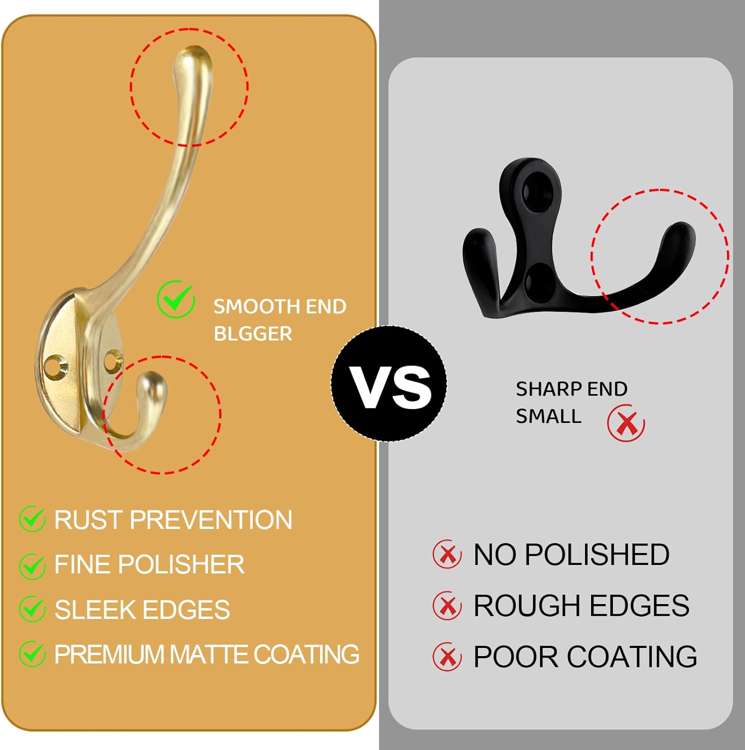 Wall Hooks for Hanging, 15-Pack Heavy Duty Metal Coat Hooks, for Living Room, Bathroom, Kitchen, Bedroom for Towel, Hat, Key, Closet, Bag (Gold)