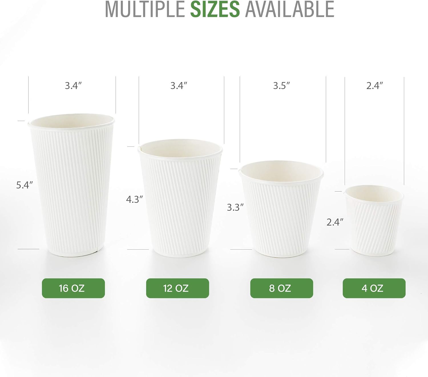 Restaurantware 16 Ounce Ripple Wall Disposable Coffee Cups, 500 Insulated White Paper Tumblers with Rolled Rim Design, Lids Sold Separately for Hot Drinks like Tea, Hot Chocolate and More