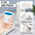 300 Pack 5 oz Paper Cups, White Paper Disposable Cups, Small Bathroom Mouthwash Cups, Hot/Cold Drinking Cups for Bathroom, Home, Party, Office, Picnic, Travel