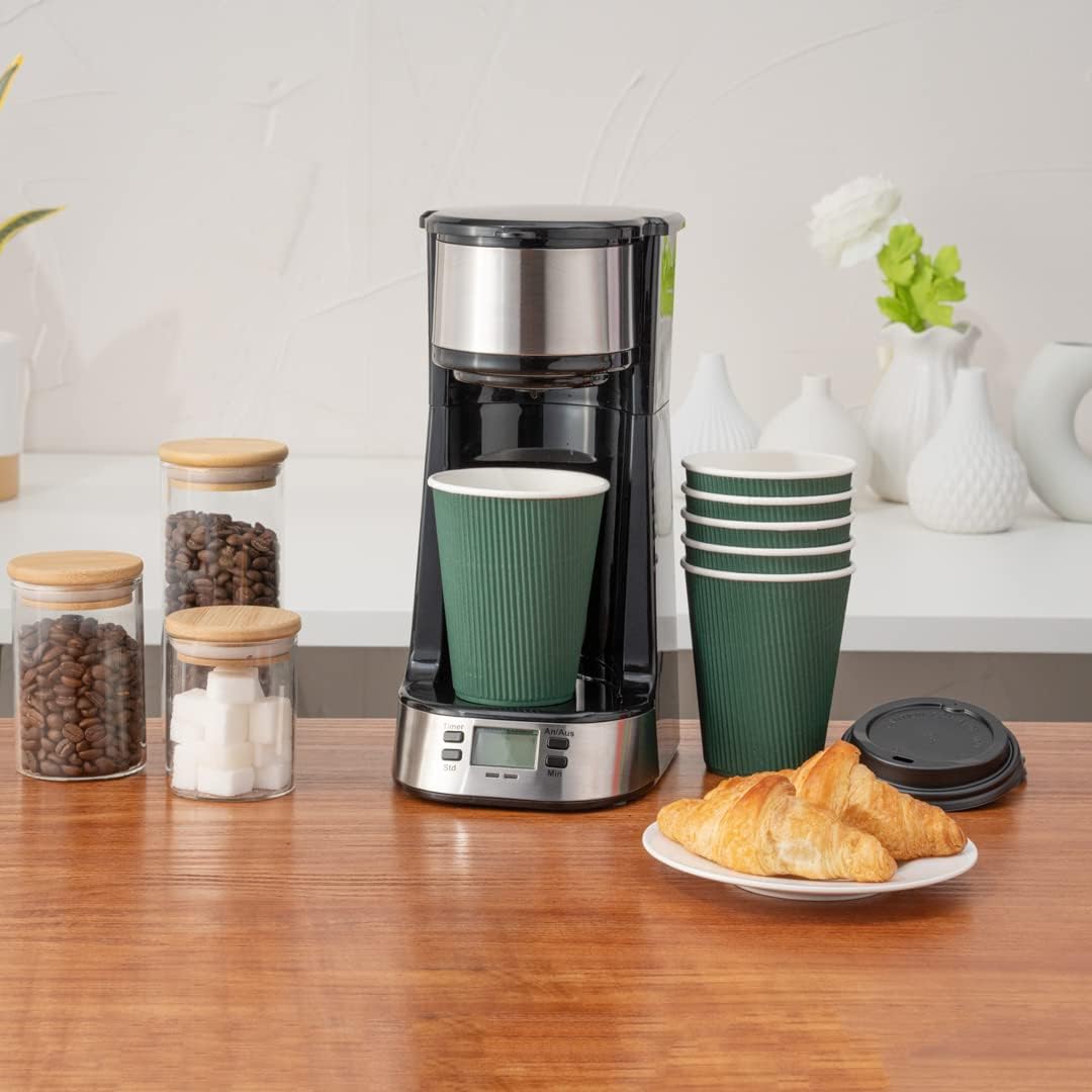 Restaurantware-12 Ounce Disposable Coffee Cups, 500 Ripple Wall Hot Cups For Coffee - Lids Sold Separately, Rolled Rim, Forest Green Paper Insulated Coffee Cups, For Hot Coffee, Tea, And More