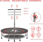 40/48" Low-Impact Rebounder Trampoline for Adults with Bungee, 450/550LBS Quiet Mini Exercise Trampoline with Adjustable U/T-Shaped Foam Handle Bar, Fitness Equipment for Indoor/Gym Workout