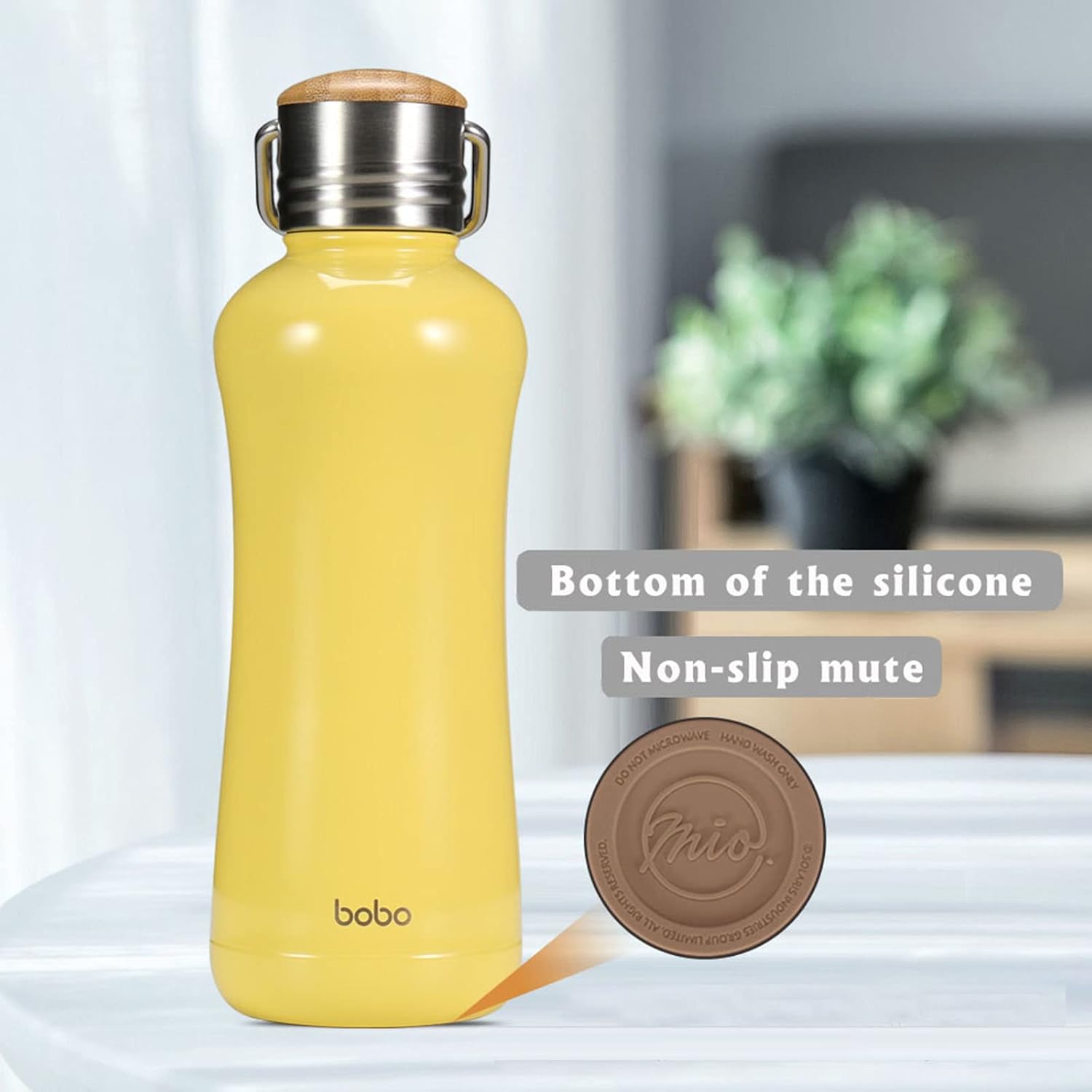 YOHKOH Mini Insulated Water Bottle With Bamboo Lid - 11.8oz Small Vacuum Insulated Water Bottle for Women Kids, 12 Hrs Hot & 24 Hrs Cold Stainless Steel Thermos Leak-Proof BPA-Free (11.8oz,Yellow)