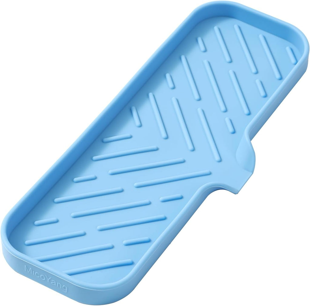 Silicone Bathroom Soap Dishes with Drain Spout-Bathroom and Kitchen Sink Organizer,Sponge Holder,Dish Soap Tray,Perfect for Dispenser,Scrubber,Bottle on Sink or Counter-Light Blue 12"×4"