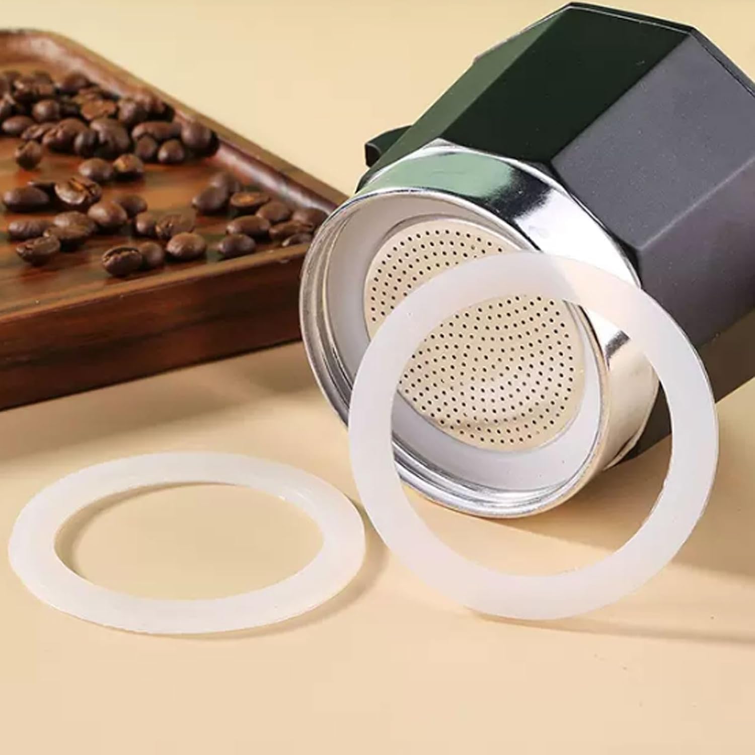 2 Pcs Filter with 3 Pcs Silicone Gasket Seals for 12 Cup 14 Cup Stovetop Espresso Coffee Maker Replacement Parts for DITOSH Aluminium Moka Pot