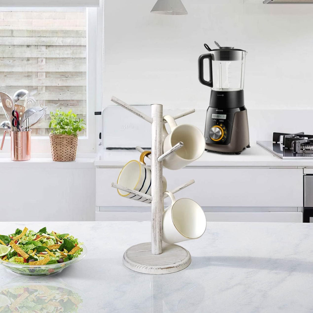 Dorhors Mug Holder Tree,Coffee Cup Holder with 6 Hooks, Wood Mug Rack for Counter,Coffee Bar Accessories and Orgnizer Station