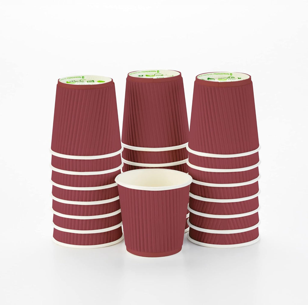 4 oz Crimson Paper Coffee Cup - Ripple Wall - 2 1/2" x 2 1/2" x 2 1/4" - 500 count box