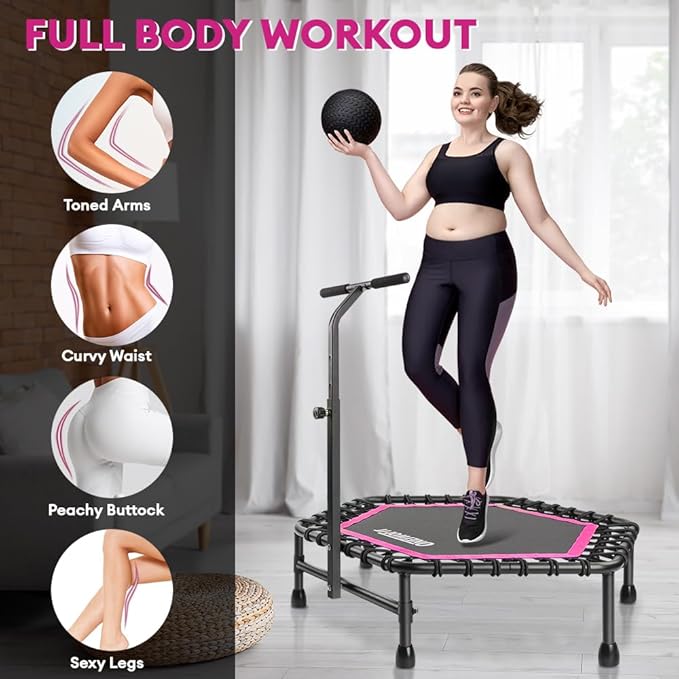 ONETWOFIT 42"/45" Rebounder Trampoline for Adults, Silent Mini Trampoline Indoor Exercise Fitness Trampoline Bungee Rebounder Workout Max Load 330lbs