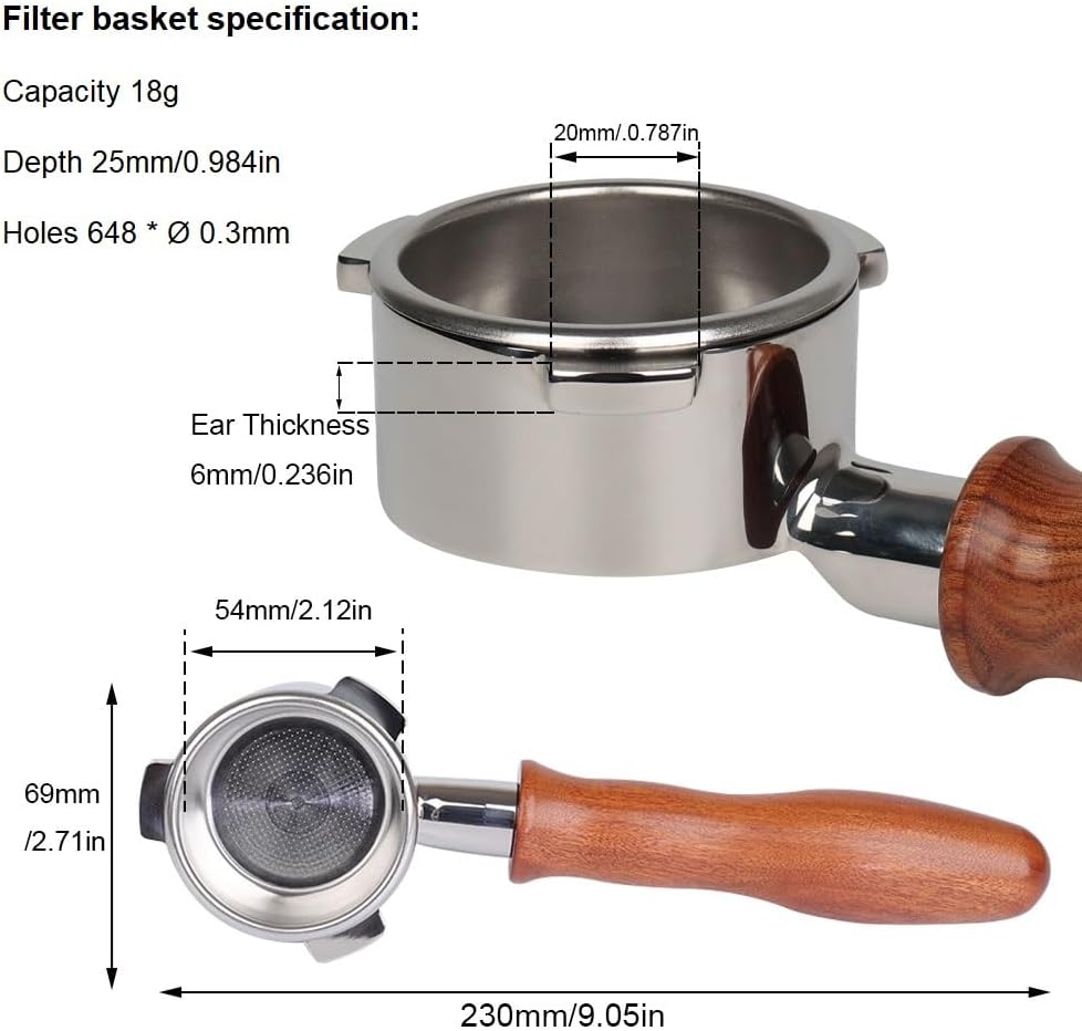 54mm Bottomless Portafilter Compatible for Breville Barista Express, Pro, Touch, Bambino, Infuser, Duo Temp and Impress | Solid Wooden Handle