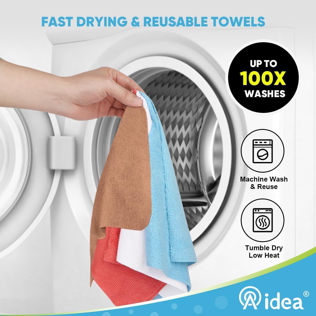 AIDEA Microfiber Cleaning Cloth Roll, 50PK, Reusable Paper Towels Tear Away Cloth, Microfiber Towels Washable Shop Rags, Lint Free Cleaning Rags for House, Kitchen, Window, 11.5"×11.5", Coffee