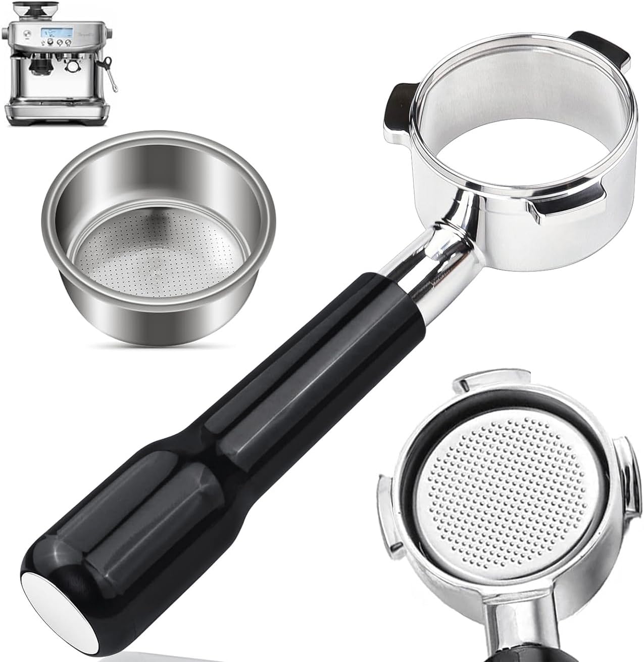 54mm Bottomless Portafilter with Filter Basket, Compatible with Breville Barista Express, BES880BSS, BES870XL, BES878BSS, BES500BSS, BES840XL, Pro, Touch, Bambino Plus, Infuser, Duo Temp Pro