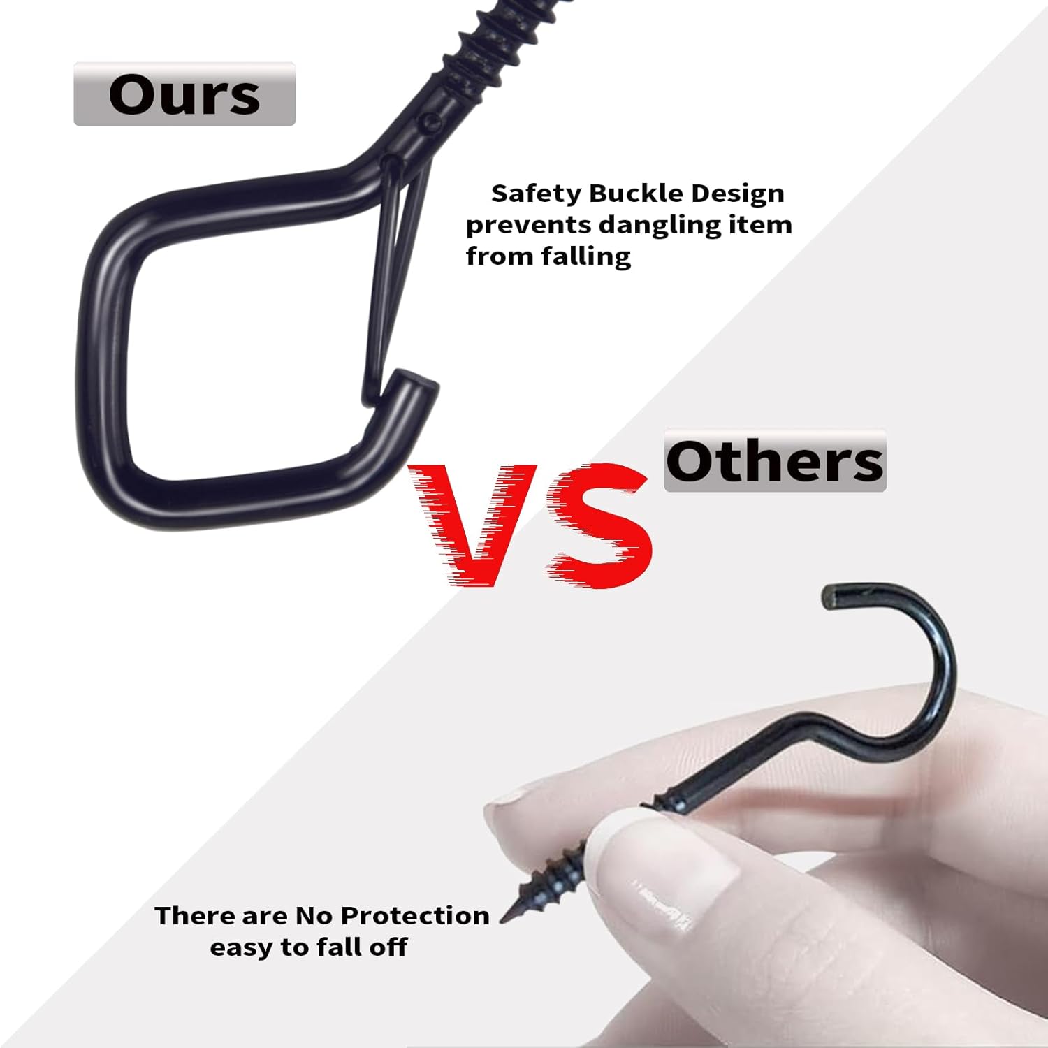 50 PCS Black Eye Screw Hooks for Hanging Heavy Duty with Safety Buckle.Metal Ceiling Hooks for Hanging Plants Cup Wind Chime Bird Feeders Patio Lights at Indoor&Outdoor