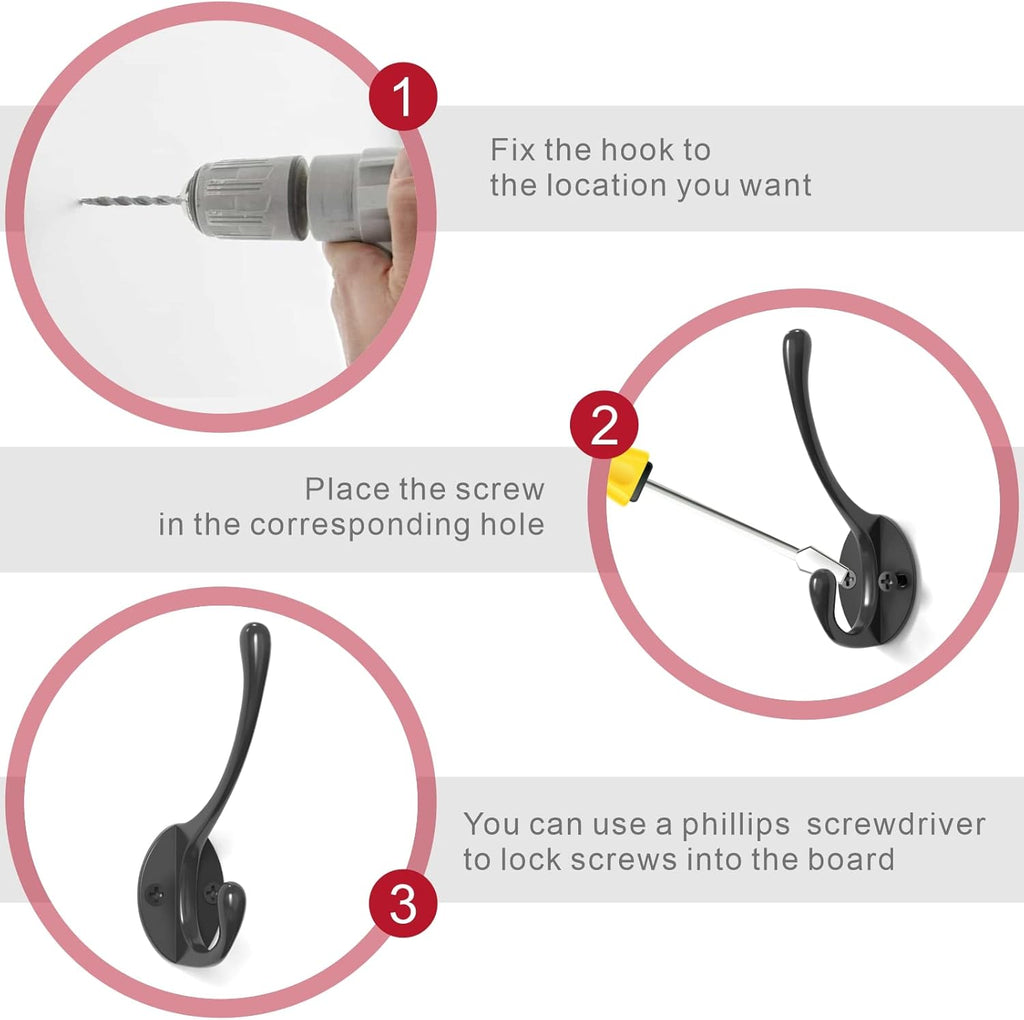 10PCS Wall Hooks, Coat Hooks, Hooks for Hanging Heavy Duty, Wall Hooks for Hanging, Hook Wall Mount, Closet Hooks with 20 Screws for Towel, Robe, Coats, Scarf, Bag, Cap