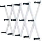 Dseap Accordian Wall Hanger: 16” High Wooden Wall Expandable Coat Rack, Hat Rack Holder, Accordion Hook for Baseball Caps, Coats, Mugs, 14 Peg Hooks, White & Black