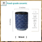 Stoneware Coffee Bar Utensil Holder Tea & Coffee Spoon & Stirrer Holder for Stir Stick Straw Teaspoon Holder Spoon Cup Small Utensil Jar (Blue Wave)