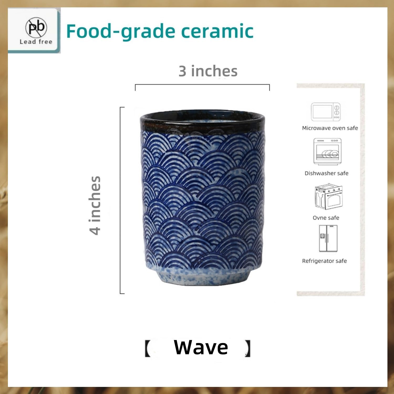 Stoneware Coffee Bar Utensil Holder Tea & Coffee Spoon & Stirrer Holder for Stir Stick Straw Teaspoon Holder Spoon Cup Small Utensil Jar (Blue Wave)