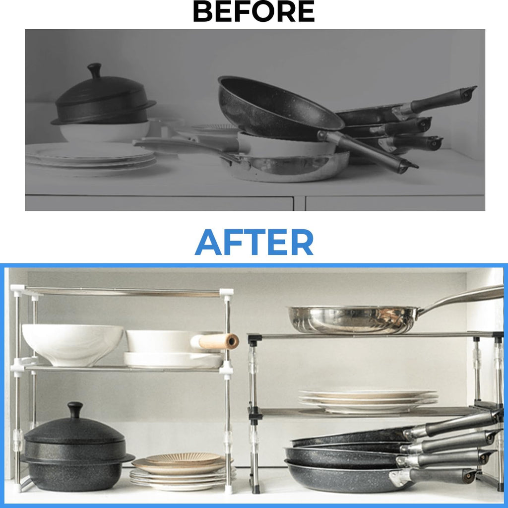 carrotez Expandable Cabinet Organizer, Set of 1 Width & Height-Adjustable Kitchen Cabinet Organizer Shelf, Stackable Kitchen Counter Shelf, 11.8~19.6 x 7.8 x 5.9~9" Black